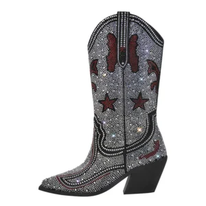 Westernstiefel mit strassglitzer und roten sternen