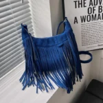 Westernstil kunstwildleder-quaste-schultertasche - blau Westernstil kunstwildleder-quaste-schultertasche - blau